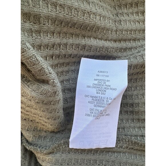 Belle by Kim Gravel Waffle Knit V Neck Top Smile Hem Womens XS Olive Green NEW - Picture 8 of 8